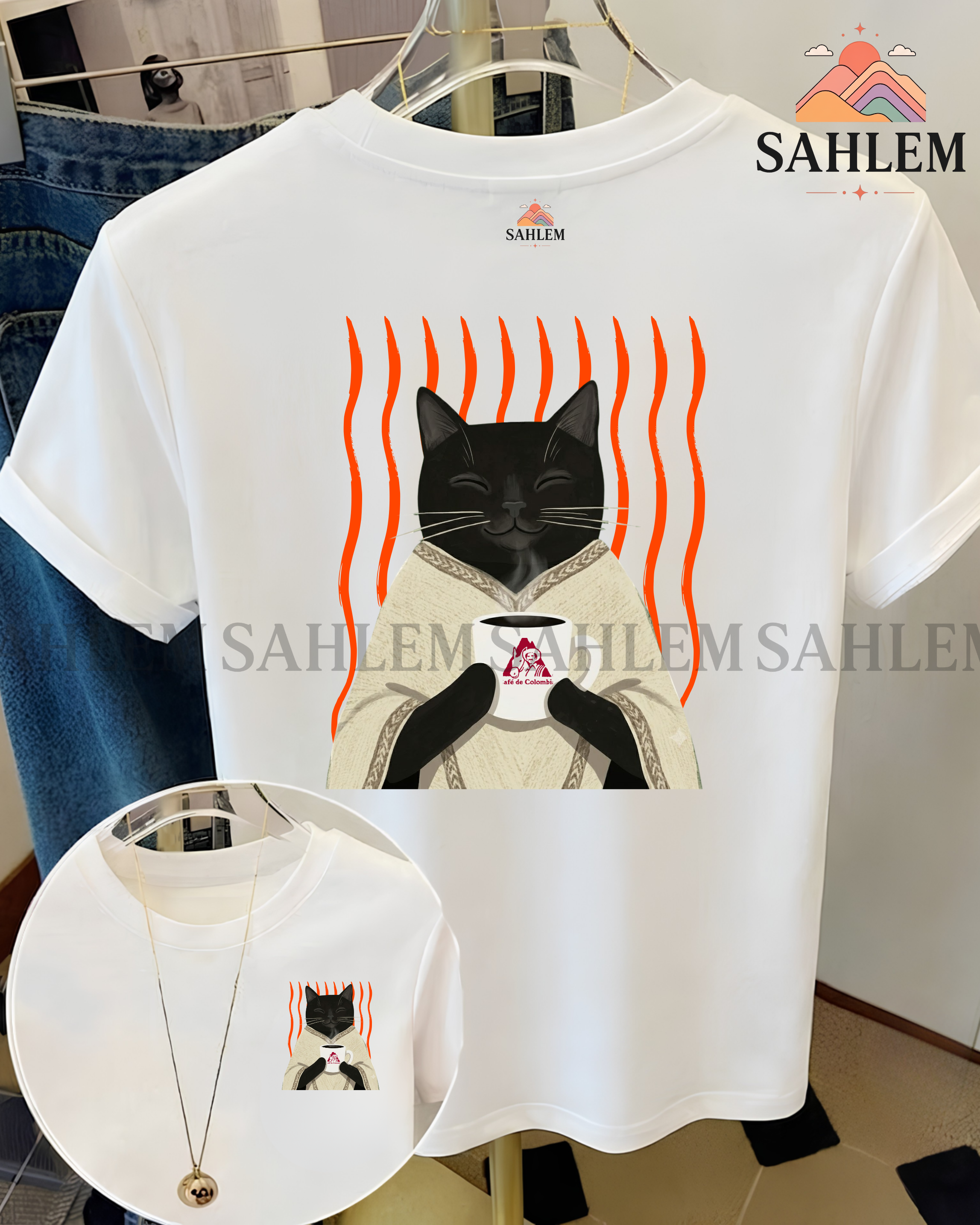 Camiseta Gatito tomando café