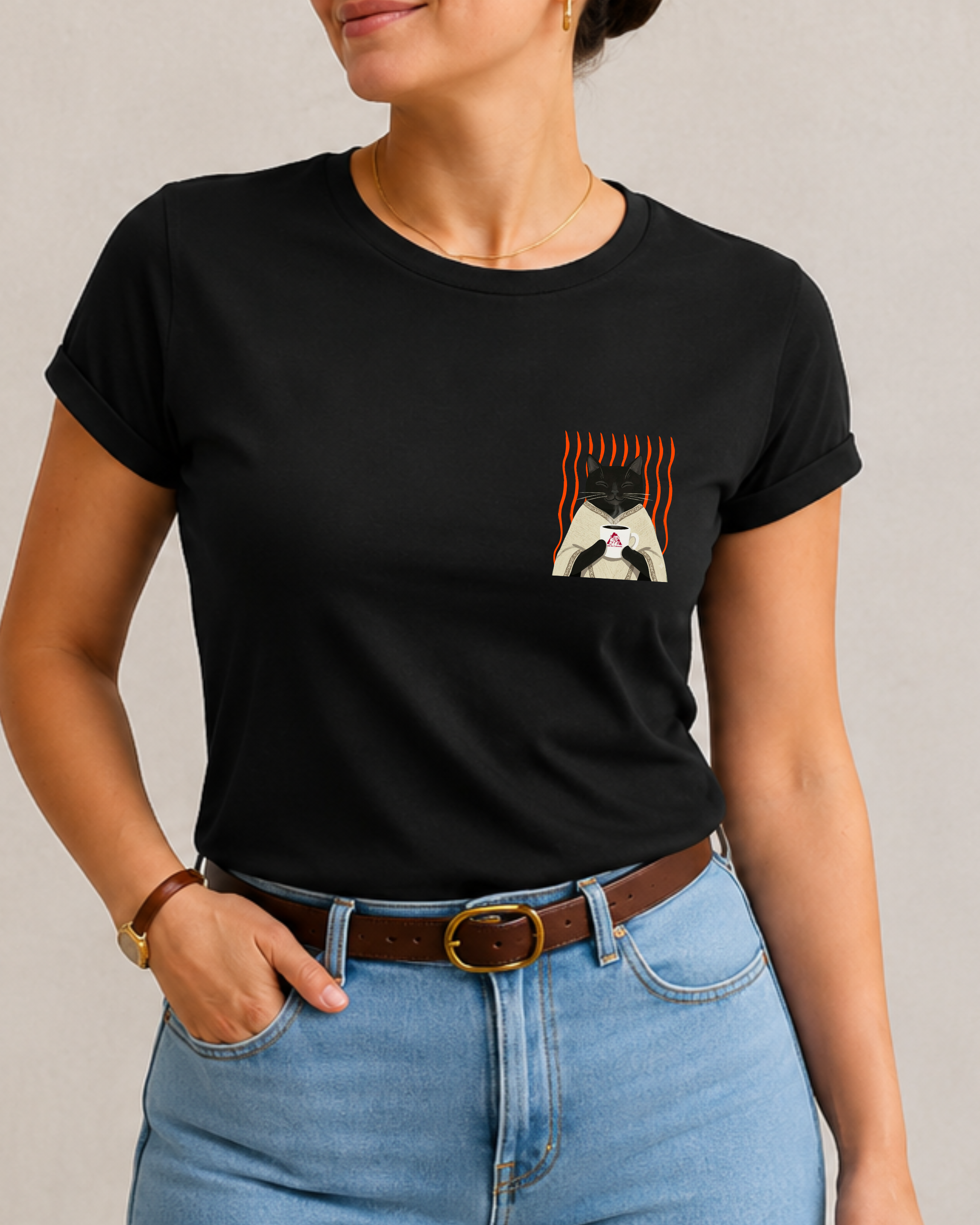Camiseta Gatito tomando café