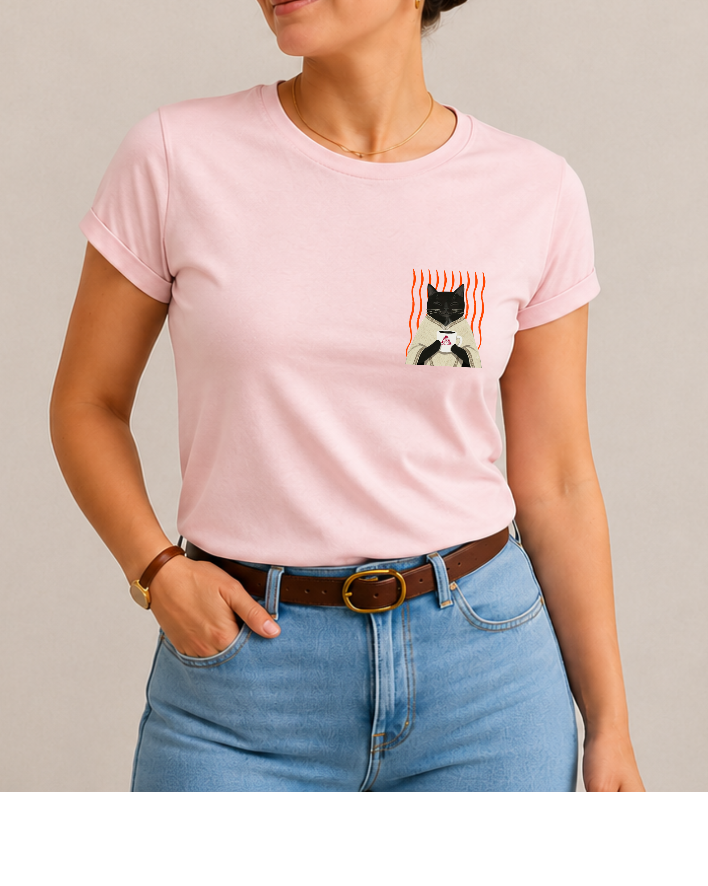 Camiseta Gatito tomando café